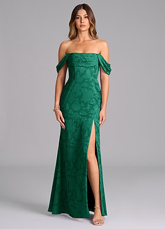 Azazie Saige Bridesmaid Dresses Emerald A-Line Off the Shoulder Floral Burnout Convertible Dress image4