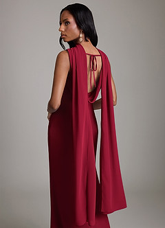 Azazie Linelle At-home Try On Dresses Burgundy Mermaid Pleated Chiffon Dress image9