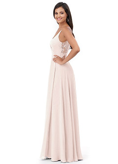 Azazie Lennon Bridesmaid Dresses Rose Petal A-Line Lace Chiffon Dress image3