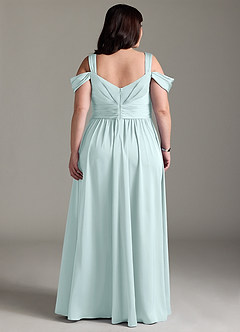Azazie Lianne Bridesmaid Dresses Sea Glass A-Line Off the Shoulder Stretch Satin Dress image10