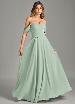 Azazie Chelsey Final Sale Agave A-Line Off the Shoulder Chiffon Convertible Dress image5