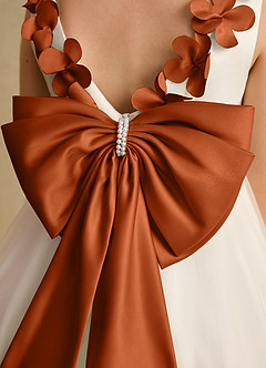 Azazie Lilli Flower Girl Dresses Ivory Burnt Orange A-Line Bow Tulle Dress image6