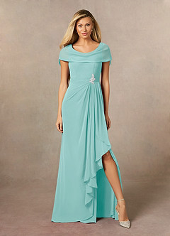 Azazie Mary Mother of the Bride Dresses Aqua A-Line Side Slit Chiffon Dress image1