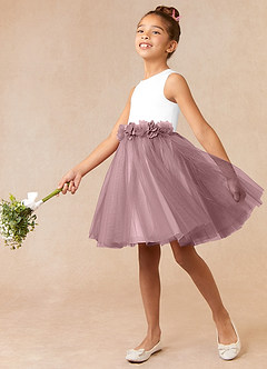 Azazie Loulou Flower Girl Dresses Diamond White Dusty Rose A-Line Sleeveless Tulle Dress image2
