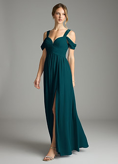 Azazie Lianne Bridesmaid Dresses Pine A-Line Off the Shoulder Chiffon Dress image4