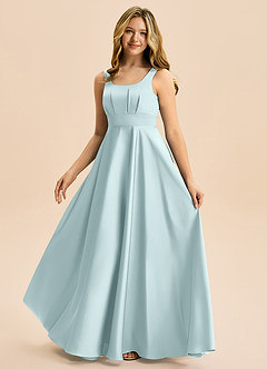 Azazie Gabby Junior Vestido de Neblina de Satén Elástico de Corte en A con Plisado image5