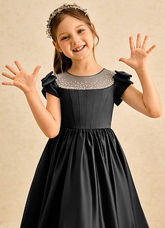 Azazie Toffee Abiti da Ragazza di Fiori Abito Stile Principessa in Raso Opaco Fiocco Nero image6