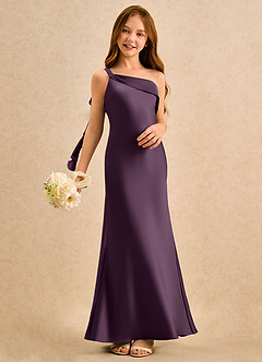 Azazie Almond Girls Formal Sukienki dla dziewczynek sypiących kwiaty Osłona Jedno ramię Satyna elastyczna Długość podłogi Sukienka image2