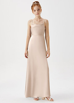 Azazie Shale Junior A-Linie Stretch-Satin Kleid Alabaster Weiß image5