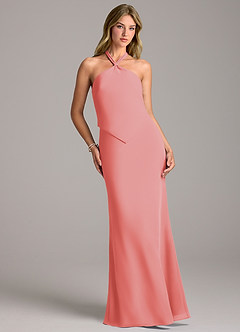 Azazie Keisha Bridesmaid Dresses Coral Sheath Chiffon Dress image4