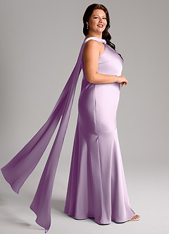 Azazie Kinsley Bridesmaid Dresses Frosted Lilac Mermaid Side Slit Stretch Satin Dress image10