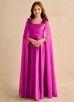 Azazie Rosita Girls Formal Robe Demoiselle D'honneur Fillette Robe Trapèze en Mat Satiné Plissée Fuchsia image5