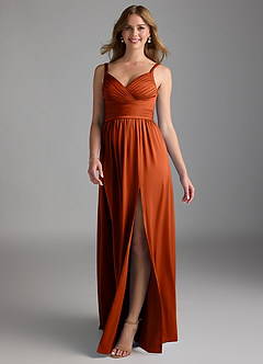 Azazie Chanel Robes de demoiselle d'honneur Robe Trapèze en Satin extensible Plissée Paprika image1