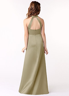 Azazie Laurel Junior Moss Green A-Line Stretch Satin Dress image3