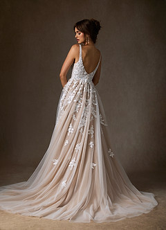 Azazie Sorella Hochzeitskleider A-Linie V-Hals Pailletten Tüll Kleid Diamantweiß Nude image2