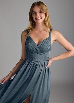Azazie Chanel Bridesmaid Dresses Twilight A-Line Pleated Stretch Satin Dress image3