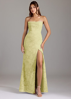 Azazie Leonis Bridesmaid Dresses Lemon Sorbet Sheath Strapless Floral Burnout Convertible Dress image1