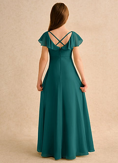 Azazie Nari Girls Formal Flower Girl Dresses Peacock A-Line with Sleeves Chiffon Dress image7