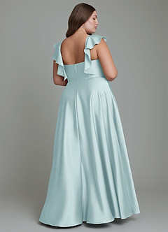 Azazie Leilani Bridesmaid Dresses Mist A-Line Ruched Stretch Satin Dress image11