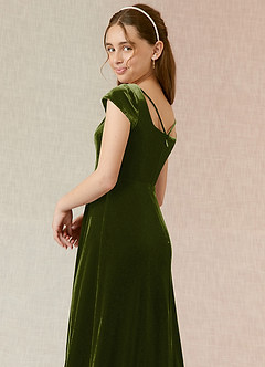 Azazie Gabi Junior Olive A-Line Velvet Dress image7