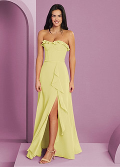Barbie ♥ Azazie Robes de demoiselle d'honneur Robe Trapèze en Mousseline de soie Encolure en Forme de Cœur Sorbet Citron image3