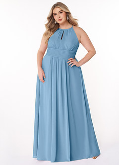 Azazie Bonnie Bridesmaid Dresses Steel Blue A-Line Keyhole Ruched Chiffon Dress image6
