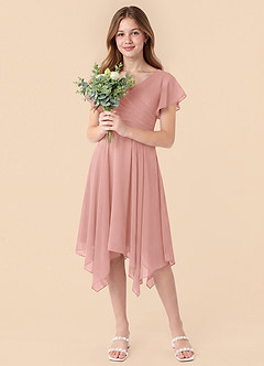 Azazie Janeaurelia Junior Rosette A-Line Pleated Chiffon Dress image3