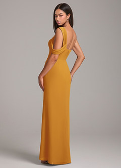 Azazie Wynter Bridesmaid Dresses Butterscotch Sheath Off the Shoulder Chiffon Dress image5