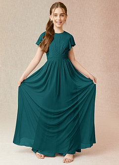 Azazie Mosley Junior Peacock A-Line Ruched Mesh Dress image4