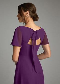 Azazie Kimber Bridesmaid Dresses Grape A-Line Flounce Sleeve Chiffon Dress image8