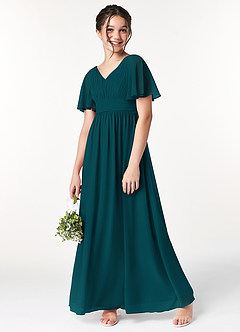 Azazie Temeka Junior Pine A-Line Pleated Chiffon Dress image1
