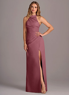 Azazie Jemma Robes de demoiselle d'honneur Robe Fourreau en Mousseline de soie Plissé Rose Du Désert image4