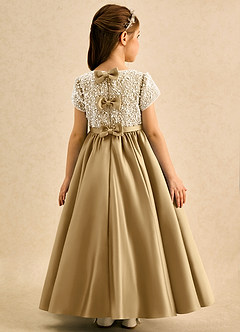 Azazie Cashew Blumenmädchenkleider Ballkleid mit ärmel Matte Satin Kleid Gold image1