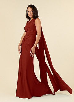 Azazie Franchesca Mother of the Bride Dresses Rust Mermaid Pleated Stretch Chiffon Dress image2