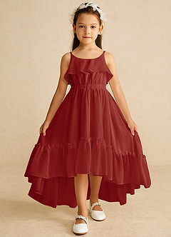 Azazie Karmen Flower Girl Dresses Terracotta A-Line Ruched Chiffon Dress image1