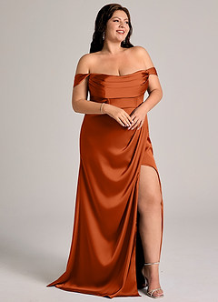 Azazie Johana Bridesmaid Dresses Burnt Orange Mermaid Off the Shoulder Stretch Satin Convertible Dress image11