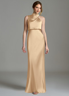 Azazie Brylie Final Sale Champagne Mermaid Pleated Stretch Satin Dress image1