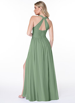 Azazie Jaclyn Vestidos de damas de honor Vestido de Matcha de Gasa de Corte en A con Plisado image6