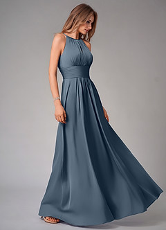 Azazie Bonnie Bridesmaid Dresses Twilight A-Line Pleated Stretch Satin Dress image4