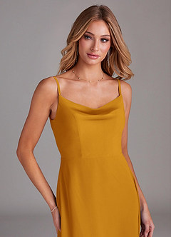 Azazie Daenerys Bridesmaid Dresses Butterscotch A-Line Cowl Chiffon Dress image6