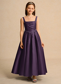 Azazie Mochi Girl Blumenmädchenkleider Ballkleid Plissee Matte Satin Kleid Pflaume image1