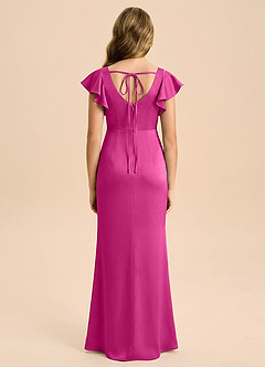 Azazie Demi Junior Fuchsia Mermaid Bow Stretch Satin Dress image2