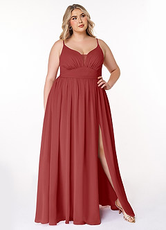 Azazie Rayna Bridesmaid Dresses Rust A-Line V-Neck Pleated Chiffon Dress image7