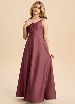 Azazie Bug Junior Abito A-Line in Raso Elasticizzato Plissettato Merlot image3