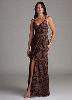 Azazie Davis Bridesmaid Dresses Ganache A-Line Pleated Floral Burnout Dress image1