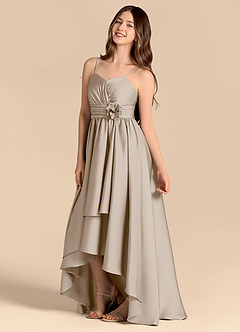 Azazie Catalina Junior Abito A-Line in Raso Elasticizzato Scollo a Cuore Gelo image7