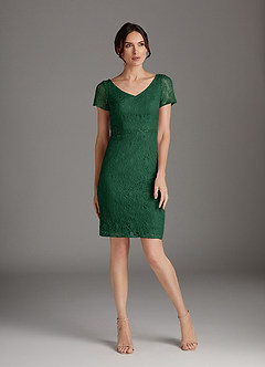Azazie Lucilia Mother of the Bride Dresses Dark Green Sheath Lace Dress image3