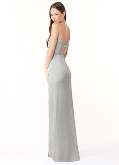 Azazie Leonis Vestidos de damas de honor Vestido de Plata de Satén Elástico de Corte Sirena Convertible con Plisado image7