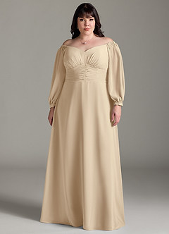 Azazie Rubina Final Sale Champagne A-Line Long Sleeve Chiffon Dress image6