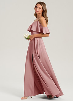 Azazie Jean Bridesmaid Dresses Dusty Rose A-Line Off the Shoulder Stretch Satin Dress image5
